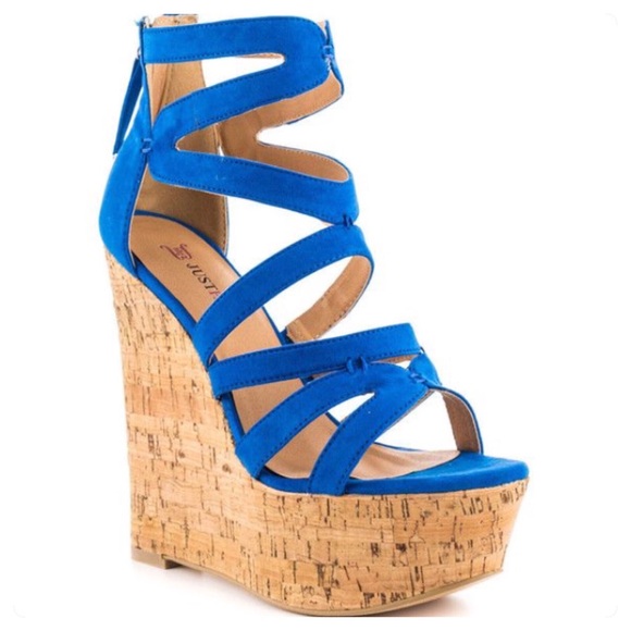 JustFab Shoes - Just Fab Tyane Cork Platform Wedge Cobalt Blue